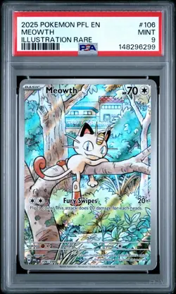 2025 POKEMON PFL EN-PHANTASMAL FLAMES ILLUSTRATION RARE #106 MEOWTH PSA 9 - Image 1