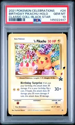 2021 Pokemon Celebrations Birthday Pikachu Holo Classic Black Star #24 PSA 10 - Image 1
