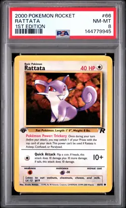 2000 POKEMON ROCKET 1ST EDITION #66 RATTATA PSA 8 - Image 1