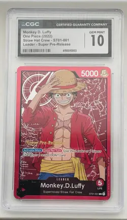 MONKEY D. LUFFY SUPER PRE RELEASE LEADER CGC 10 ONE PIECE ST01-001 ENGLISH - Image 1