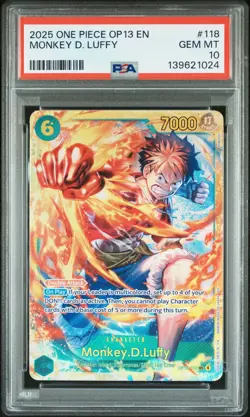 Monkey D. Luffy #118 2025 One Piece OP13 Carrying On His Will • PSA 10 - Image 1