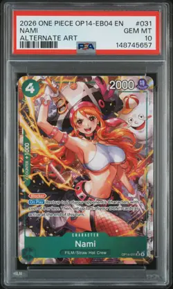 2026 ONE PIECE OP14-EB04-THE AZURE SEA'S SEVEN ALTERNATE ART #031 NAMI PSA 10 - Image 1