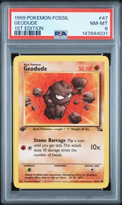 1999 POKEMON FOSSIL 1ST EDITION #47 GEODUDE PSA 8 - Image 1