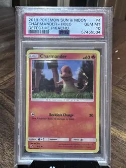 PSA 10 GEM MINT 2019 POKEMON SUN & MOON DETECTIVE PIKACHU #4 CHARMANDER HOLO - Image 1