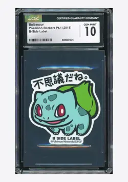 Pokemon CGC 10 GEM Bulbasaur B-Side Label 2018 Pokemon Stickers Pt.1 Japanese - Image 1