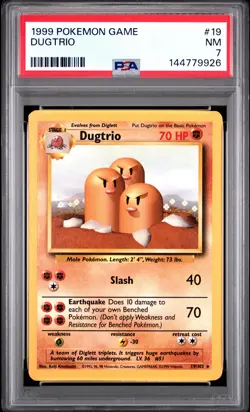 1999 POKEMON BASE SET UNLIMITED #19 DUGTRIO PSA 7 - Image 1