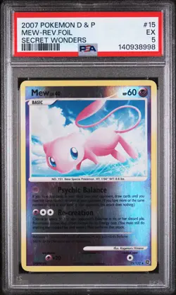 2007 POKEMON DIAMOND & PEARL SECRET WONDERS #15 MEW-REVERSE FOIL PSA 5 - Image 1