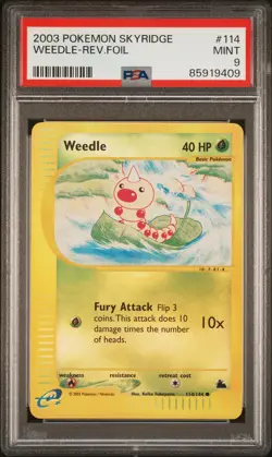 2003 POKEMON SKYRIDGE #114 WEEDLE-REVERSE FOIL PSA 9 - Image 1