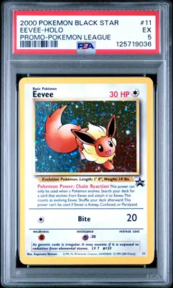 2000 POKEMON PROMO BLACK STAR POKEMON LEAGUE #11 EEVEE-HOLO PSA 5 - Image 1