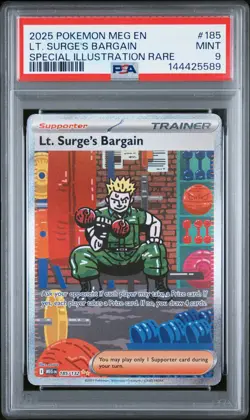 2025 POKEMON MEGA EVOLUTION SPECIAL ILLUSTRATION RARE LT. SURGE'S BARGAIN PSA 9 - Image 1