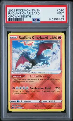 2023 POKEMON SWORD & SHIELD CROWN ZENITH #020 RADIANT CHARIZARD PSA 9 - Image 1