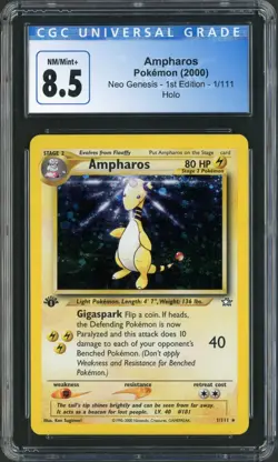 2000 Pokemon Neo Genesis Ampharos 1st Edition Holo 1/111 CGC 8.5 Double Swirl - Image 1