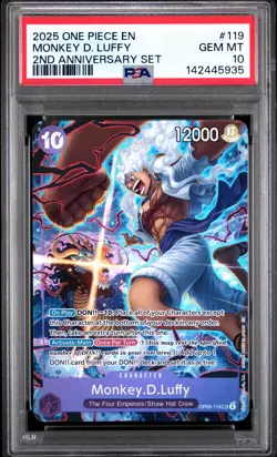 2025 ONE PIECE ENGLISH VERSION 2ND ANNIVERSARY SET #119 MONKEY D. LUFFY PSA 10 - Image 1