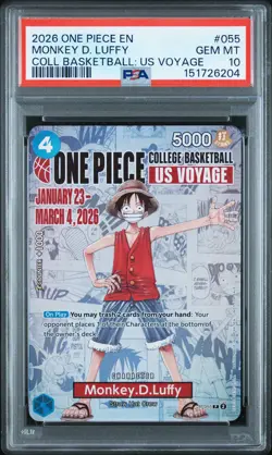 2026 ONE PIECE PROMOS COLLEGE BASKETBALL : US VOYAGE MONKEY D. LUFFY PSA 10 - Image 1