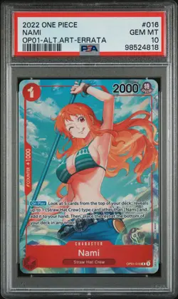 2022 ONE PIECE OP01-ROMANCE DAWN ALTERNATE ART-ERRATA #016 NAMI PSA 10 - Image 1