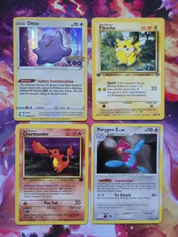 Pokemon Vintage Card Lot X4 Pikachu 1st Edition Charmander Porygon-Z LV.54 Ditto - Image 1