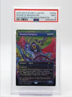 DEADEYE NAVIGATOR 2025 MTG SECRET LAIR BOSS IS ON VACATION FOIL PSA 9 Q4444 - Image 1