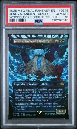 2025 MTG FINAL FANTASY WOODBLOCK BORDERLESS-FOIL JENOVA, ANCIENT CALAMITY PSA 10 - Image 1
