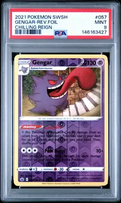 2021 POKEMON SWORD & SHIELD CHILLING REIGN #057 GENGAR-REVERSE FOIL PSA 9 - Image 1