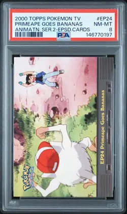 2000 TOPPS POKEMON TV ANIMATION SER 2 EPISODE CARDS PRIMEAPE GOES BANANAS PSA 8 - Image 1