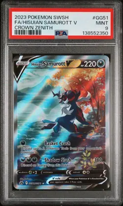 2023 POKEMON SWORD & SHIELD CROWN ZENITH #GG51 FULL ART/HISUIAN SAMUROTT V PSA 9 - Image 1