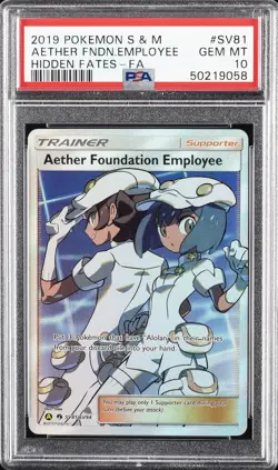 2019 POKEMON SUN & MOON HIDDEN FATES FULL ART/AETHER FOUNDATION EMPLOYEE PSA 10 - Image 1
