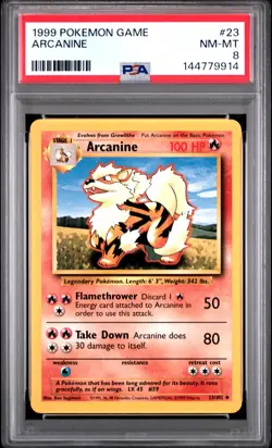 1999 POKEMON BASE SET UNLIMITED #23 ARCANINE PSA 8 - Image 1