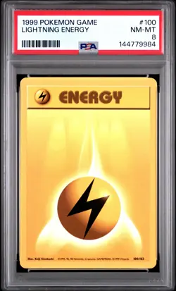 1999 POKEMON BASE SET UNLIMITED #100 LIGHTNING ENERGY PSA 8 - Image 1