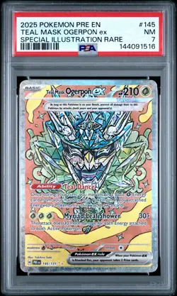 2025 POKEMON PRE EN-PRISMATIC EVOLUTIONS #145 TEAL MASK OGERPON EX PSA 7 - Image 1