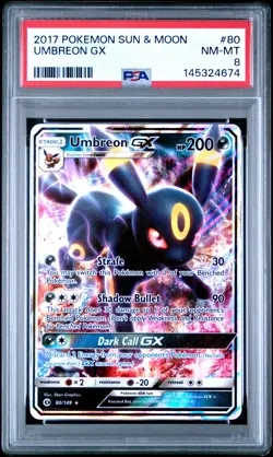 2017 POKEMON SUN & MOON #80 UMBREON GX PSA 8 - Image 1