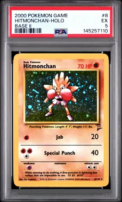 2000 POKEMON BASE SET 2 #8 HITMONCHAN-HOLO PSA 5 - Image 1