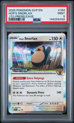 2025 POKEMON SVP PROMO JOURNEY TOGETHER PRERELEASE #184 HOP'S SNORLAX PSA 9 - Image 1