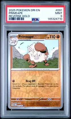2025 POKEMON DRI EN-DESTINED RIVALS REVERSE HOLO #091 PRIMEAPE PSA 9 - Image 1