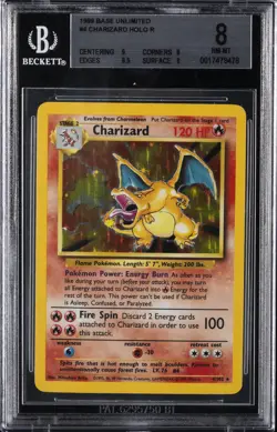1999 POKEMON BASE SET UNLIMITED HOLO #4 CHARIZARD BGS 8 - Image 1