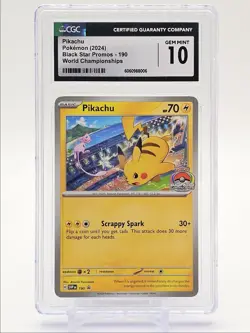 PIKACHU 2024 POKEMON BLACK STAR PROMO WORLD CHAMPIONSHIPS #190 CGC 10 Q5413 - Image 1