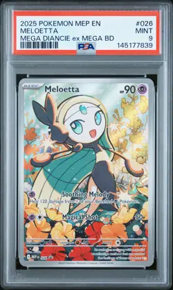 2025 POKEMON MEP EN-ME BLACK STAR PROMO #026 MELOETTA PSA 9 - Image 1