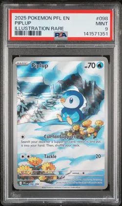 2025 POKEMON PFL EN-PHANTASMAL FLAMES ILLUSTRATION RARE #098 PIPLUP PSA 9 - Image 1