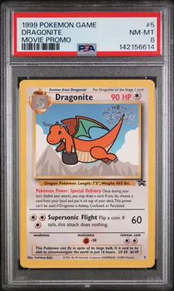 1999 POKEMON GAME MOVIE PROMO #5 DRAGONITE PSA 8 - Image 1