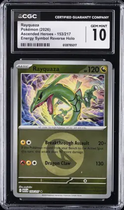 2026 POKEMON ASCENDED HEROES ENERGY SYMBOL REVERSE HOLO #153 RAYQUAZA CGC 10 - Image 1