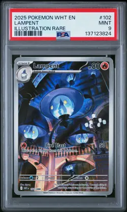 2025 POKEMON WHT EN-WHITE FLARE ILLUSTRATION RARE #102 LAMPENT PSA 9 - Image 1