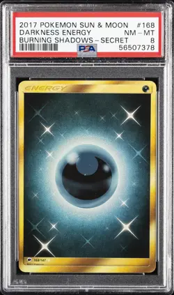 2017 POKEMON SUN & MOON BURNING SHADOWS SECRET #168 DARKNESS ENERGY PSA 8 - Image 1
