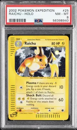 2002 POKEMON EXPEDITION #25 RAICHU-HOLO PSA 8 - Image 1