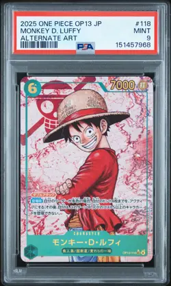 2025 ONE PIECE JPN OP13-CARRYING ON HIS WILL ALTERNATE ART MONKEY D. LUFFY PSA 9 - Image 1