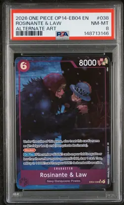 2026 ONE PIECE THE AZURE SEA'S SEVEN ALT ART #038 ROSINANTE & LAW PSA 8 - Image 1