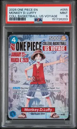 2026 ONE PIECE PROMOS COLLEGE BASKETBALL : US VOYAGE #055 MONKEY D. LUFFY PSA 9 - Image 1