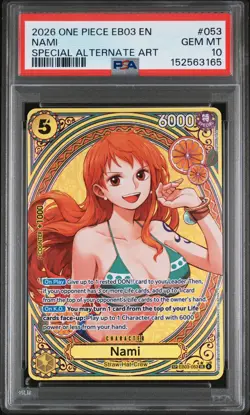 2026 ONE PIECE EB03-HEROINES EDITION SPECIAL ALTERNATE ART #053 NAMI PSA 10 - Image 1