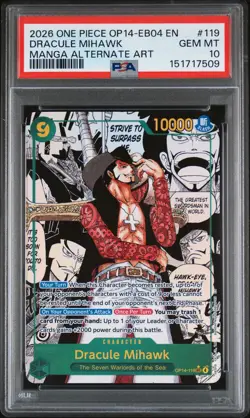 2026 ONE PIECE THE AZURE SEA'S SEVEN MANGA ALT ART #119 DRACULE MIHAWK PSA 10 - Image 1