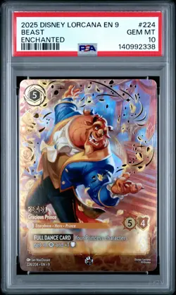 2025 DISNEY LORCANA EN 9-FABLED ENCHANTED #224 BEAST - GRACIOUS PRINCE PSA 10 - Image 1