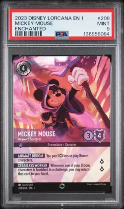 2023 DISNEY LORCANA FIRST CHAPTER ENCHANTED MICKEY MOUSE WAYWARD SORCERER PSA 9 - Image 1