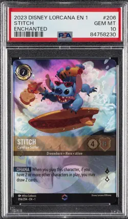 2023 DISNEY LORCANA EN 1-THE FIRST CHAPTER #206 STITCH - CAREFREE SURFER PSA 10 - Image 1